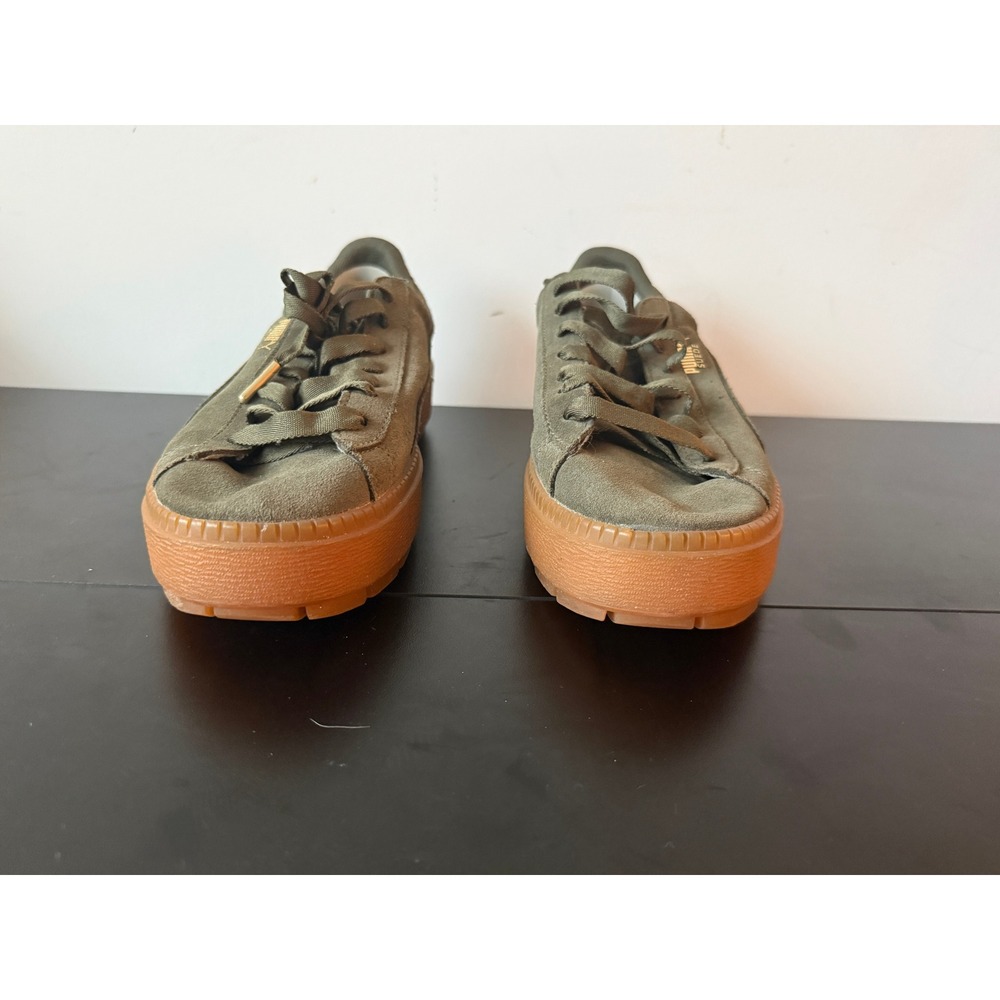 Puma Suede Trace Platform Sneakers Olive Green Gum Sole Womens US9.5 Shoes - Picture 2 of 10